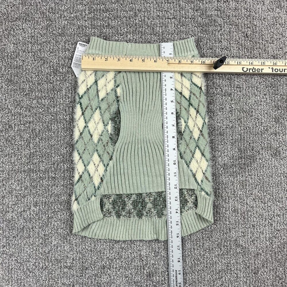 Merry Makings by Petco Pet Sweater Large L Dog 17-19 in Argyle Green Cream Knit - Picture 4 of 6